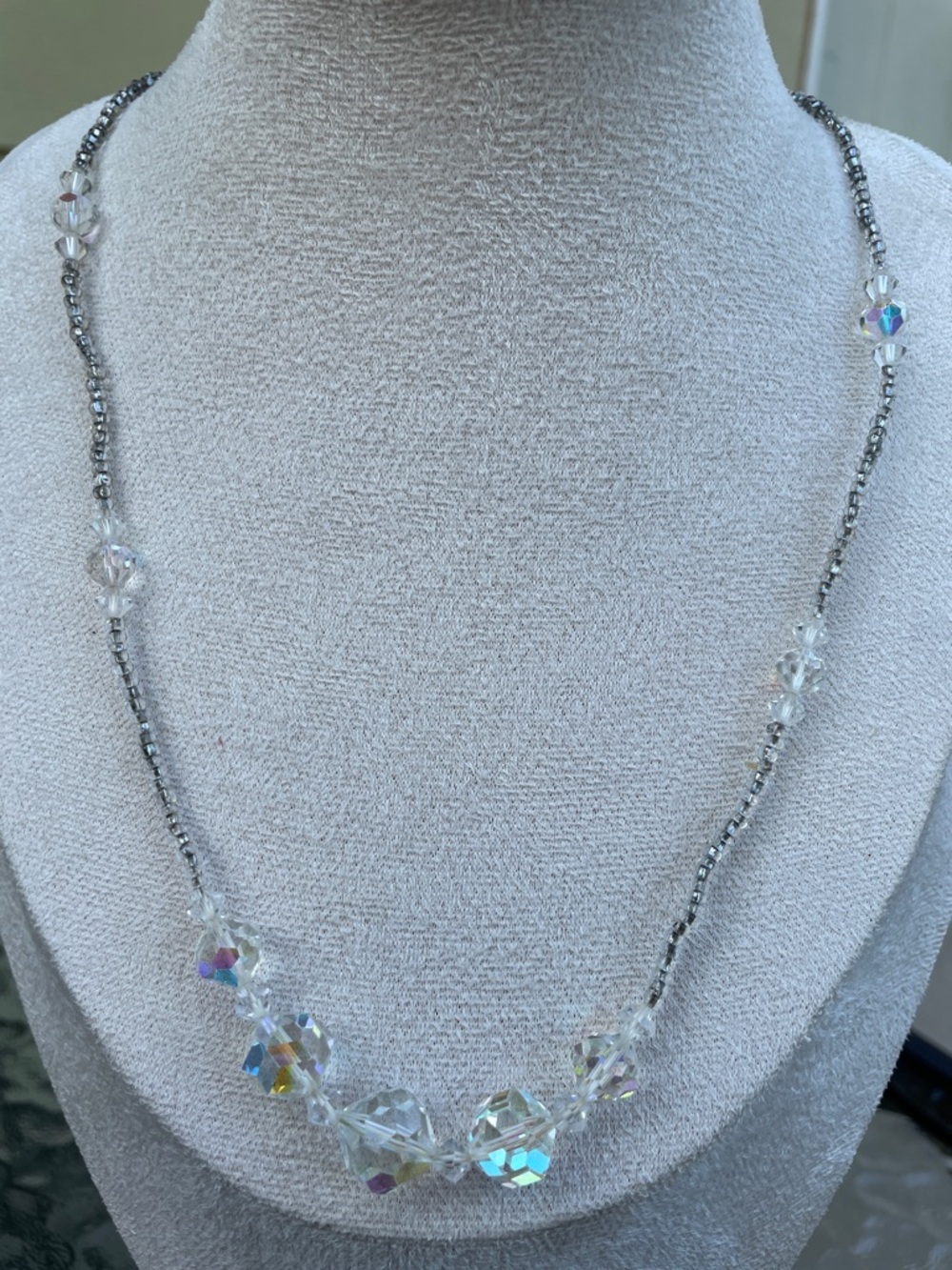 VTG Crystal Aurora Borealis Bead Necklace - Clear/Silver